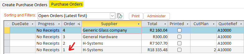 Bizman Purchase Orders Double Click Number