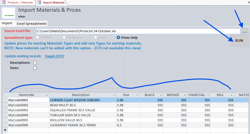 Import Materials